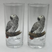 Set Of 2 Parrot Cocktail Glasses Highball Barware Animal Prints