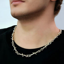 Barbed Wire Necklace Pendant 20" Chain Spike Emo Goth Grunge Choker Jewellery
