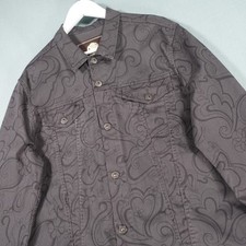 Pretty Green Trucker Jacket Men Extra Large Grey Paisley Flower Button Mods Liam