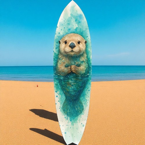 Sea otter surfboard wall - otter, art