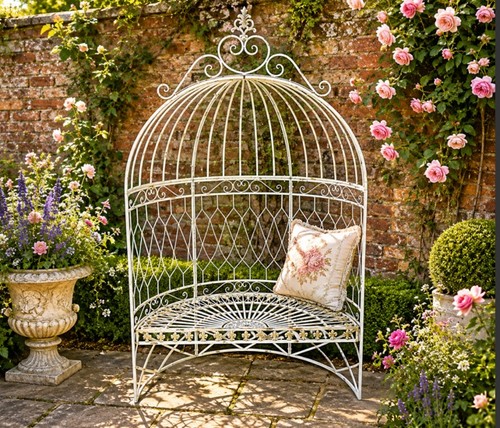 Rustic arched bench - bench, garden