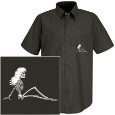 OUTLAW TRUCKER TRACTOR TRAILER SEMI 18 WHEELER SKELETON MUD FLAP GIRL WORKSHIRT