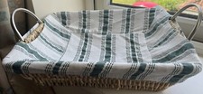 Wicker Bread Basket with Green/White Striped Removable Washable Lining