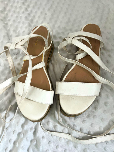 Women white strappy tie - white,
