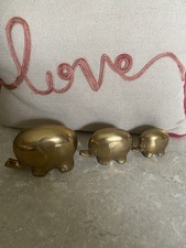 Set Of Three Collectible Vintage Solid Brass Elephant Family