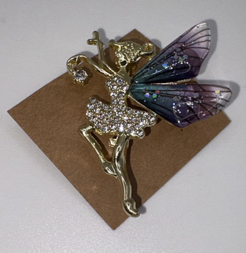 Gold tone fairy brooch pin - fairy,
