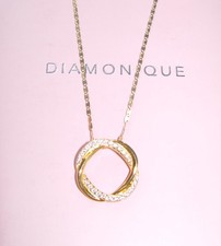 LOVE KNOT DIAMONIQUE PENDANT YELLOW GOLD OVER STERLING SILVER CHAIN NECKLACE QVC
