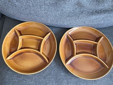 Mid Century Dexam Tapas Plates, Divided Plates x2 Rustic Brown.