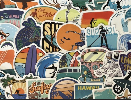 Surfing sticker set hawaii - surfing,