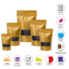 Window Gold Matt Stand Up Pouches Mylar Food Storage Resealable Zip Lock Bags