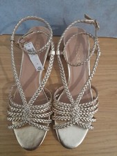  Women's UK 7 Peacocks Gold Colour Block Heel  Sandals Occasion - New