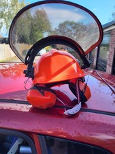 orange hard hat with ear defenders chin strap and full visor RW 666 ANS1 S3.19