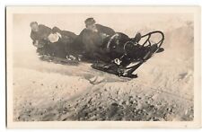1924 Real Photo Postcard snow sled toboggan terrified rider bobsleigh AB496