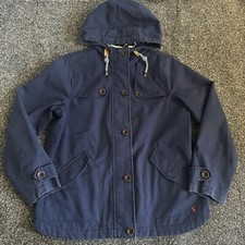 Joules Cotton Rich Waterproof Hooded Rain Coat Women’s Size 14 Navy Y Coast