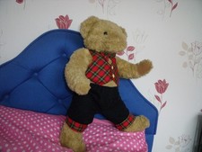 LARGE VINTAGE TEDDY BEAR JOINTED 21" JOHN LEWIS ALL ORIGINAL IN SCOTTISH OUTFIT