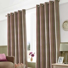 Mulberry Purple & Khaki Green Striped Curtains Pair Fully Lined Eyelet Header