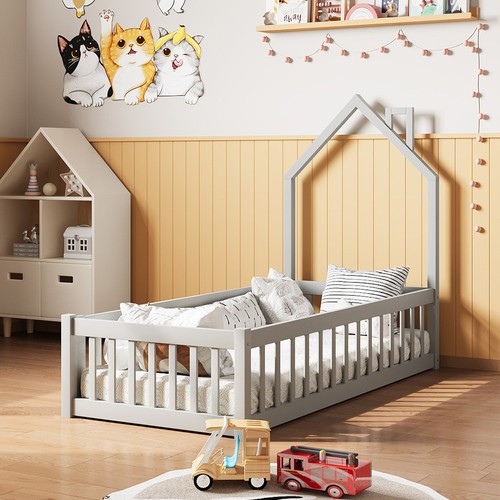 Kids house bed frame pine - bed,