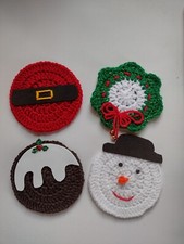 SALE!! Christmas Crochet  Novelty Coasters Pk Of 4 ( 1 Of Each Design Included)