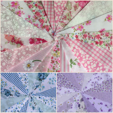 HANDMADE FABRIC BUNTING.VINTAGE FLORAL,PASTELS,HESSIAN.WEDDINGS.NEW DESIGNS