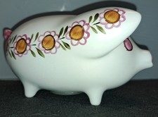 VINTAGE Arthur WOOD Ceramic piggy Bank Pink Floral Inc Stopper.