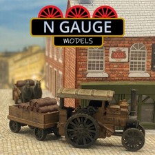 PAINTED - N Scale Gauge 1:148 Drayman Traction Engine & Barrels  (Pub 1:160)