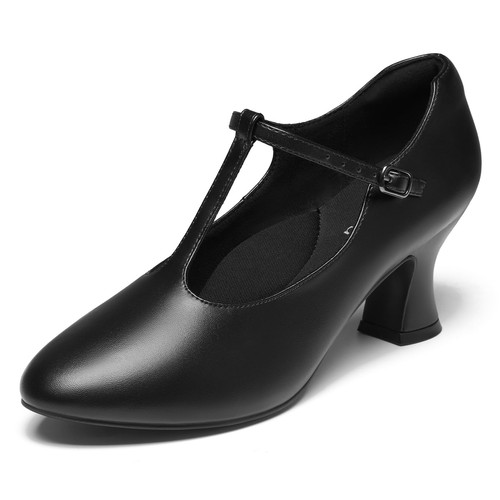 Black strap character shoes - t-strap,