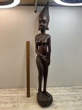 Vintage Hand Carved Hardwood African Female Tribal Figure Solid Wood 25” Tall
