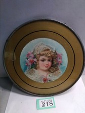 Antique Girl Print Round Wall Plaque glazed picture