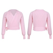 Girls Solid Color Cardigan Long Sleeves Ballet Dance Knitwear Gymnastics Sweater