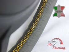 FITS DODGE RAM SRT-10 04-06 GREY LEATHER STEERING WHEEL COVER | YELLOW STITCHING