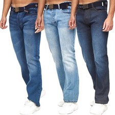 Mens Bootcut Denim Jeans Smith and Jones Regular Fit Pants Free Belt Waist 28-48