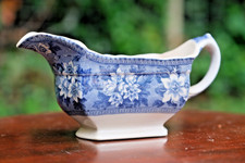 Antique John Steventon Blue & White Gravy Boat Floral Transferware Burslem