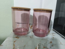 2 x Pink Glass Jars With Wooden Lid,Large Size,Multipurpose,ideal for storage 