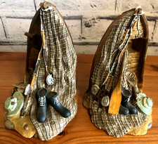 Arty Vintage Fishing Row Boat Tackle Nautical Fisherman Bookends Book Ends