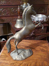 Vintage Cast Brass Rearing Horse Figure 10 Inches Height