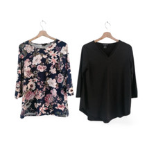 Antthony Studio 3/4 Sleeve Print & Solid 2 Pack Tops Size Small New  QVC 