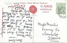 GB 1908 1/2d PPC of Franco-British Exhibition  - Kelvedon Common CDS to Alfreton