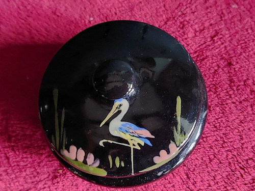 Torquay pottery stork - stork, lidded