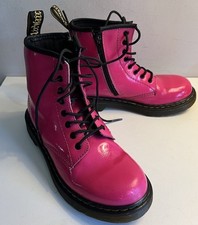 Doc Martens Delaney Hot Pink Patent Lace Up Side Zip Boots Junior Uk 1 , VGC