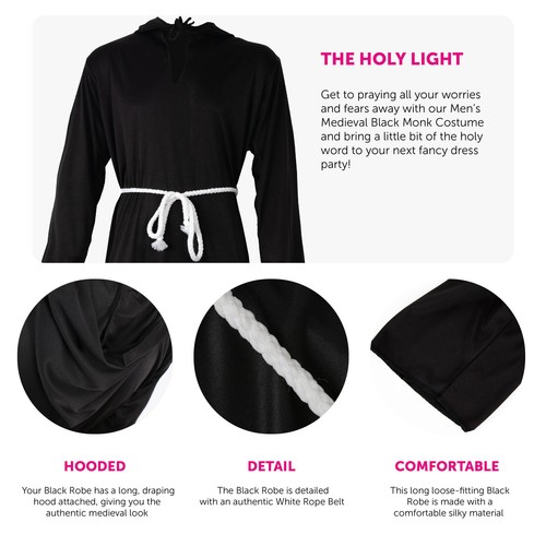 Black monk costume medieval - black,