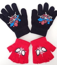 2 pairs Spiderman red and black gloves kids children boys 3-9 years