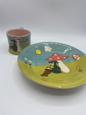 Gabriella Miller Hand Painted Pixie Mushroom Plate & Cup Set