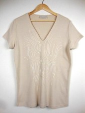 ✨ ANN HARVEY Size 16 Oatmeal Cotton Jersey Blouse | V-Neck | Cap Sleeves Top ✨