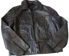 Vintage Kate Moss Collection at Topshop Navy 70s Style Leather Jacket Size 12/14