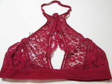Victoria Secret Bra Size M Burgundy Wireless Unlined Halter Adjustable Lace