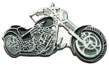 Motorbike Chopper Pin Badge Black & Silver Biker Brooch