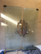 Pair ANTIQUE DOORS Brass Glass HEAVY Fire Exit Salvaged Reclaimed Hotel Lobby