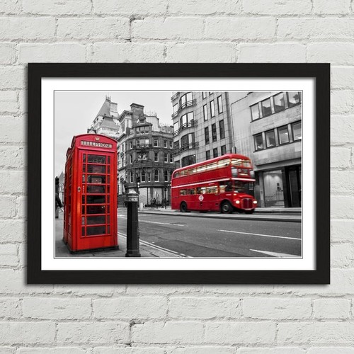 Red bus and telephone box - telephone, in