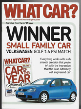 Volkswagen Golf 1.6 FSi Match Mk5 Road Test 2007 UK Market Sales Brochure 