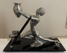 SUPERB ITALIAN ART DECO DESK SET WITH CHROME LADY AND PERPETUAL CALENDAR..